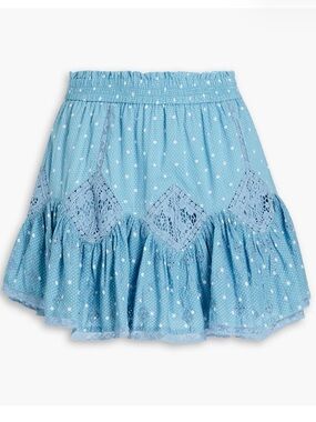 Loveshackfancy Adia Blue Polka Dot Crochet-Trim Skirt
